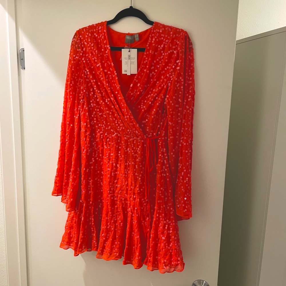 Coral sequins short dress